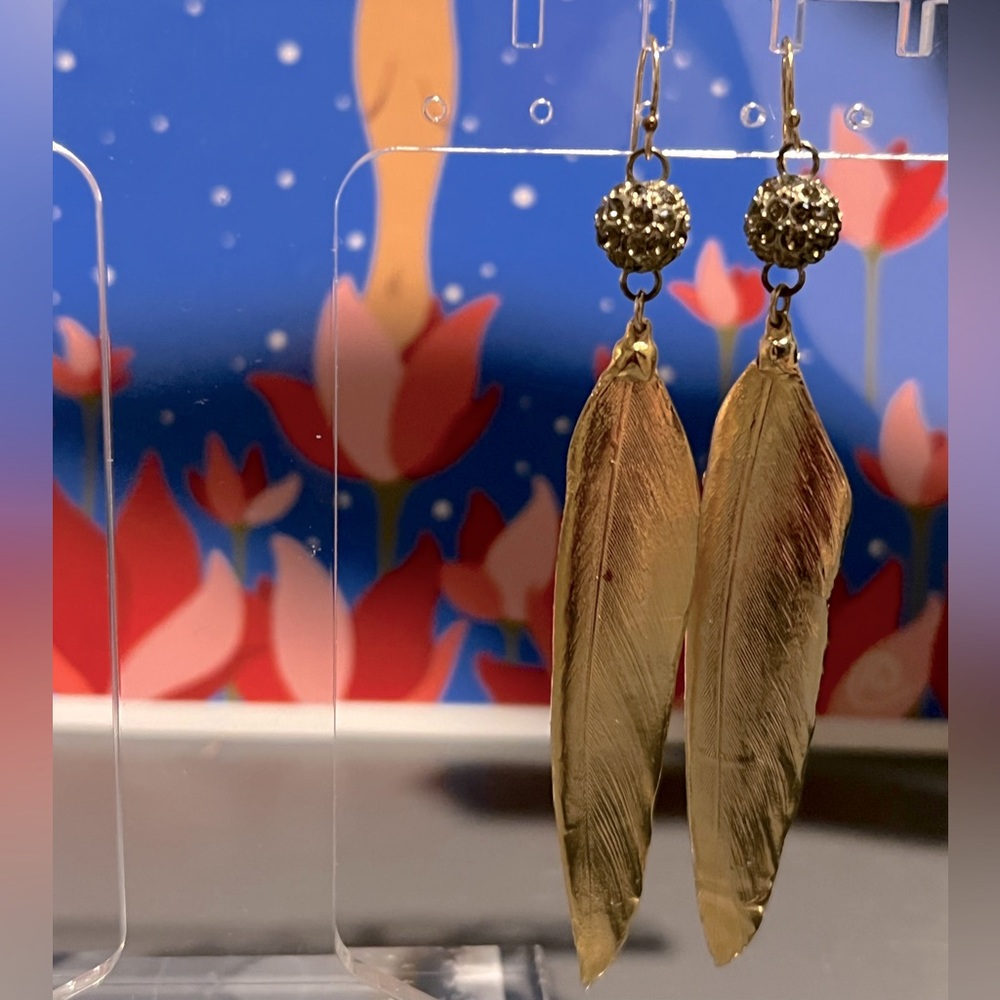 Gold Dangly Feather Earrings